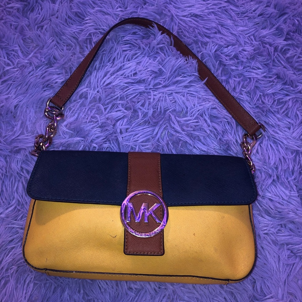 Michael Kors Yellow and Brown Shoulder Bag